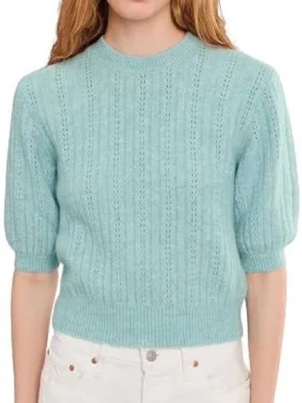 Madewell CloudSoft Pointelle Short Sleeve Sweater in Mint Blue
